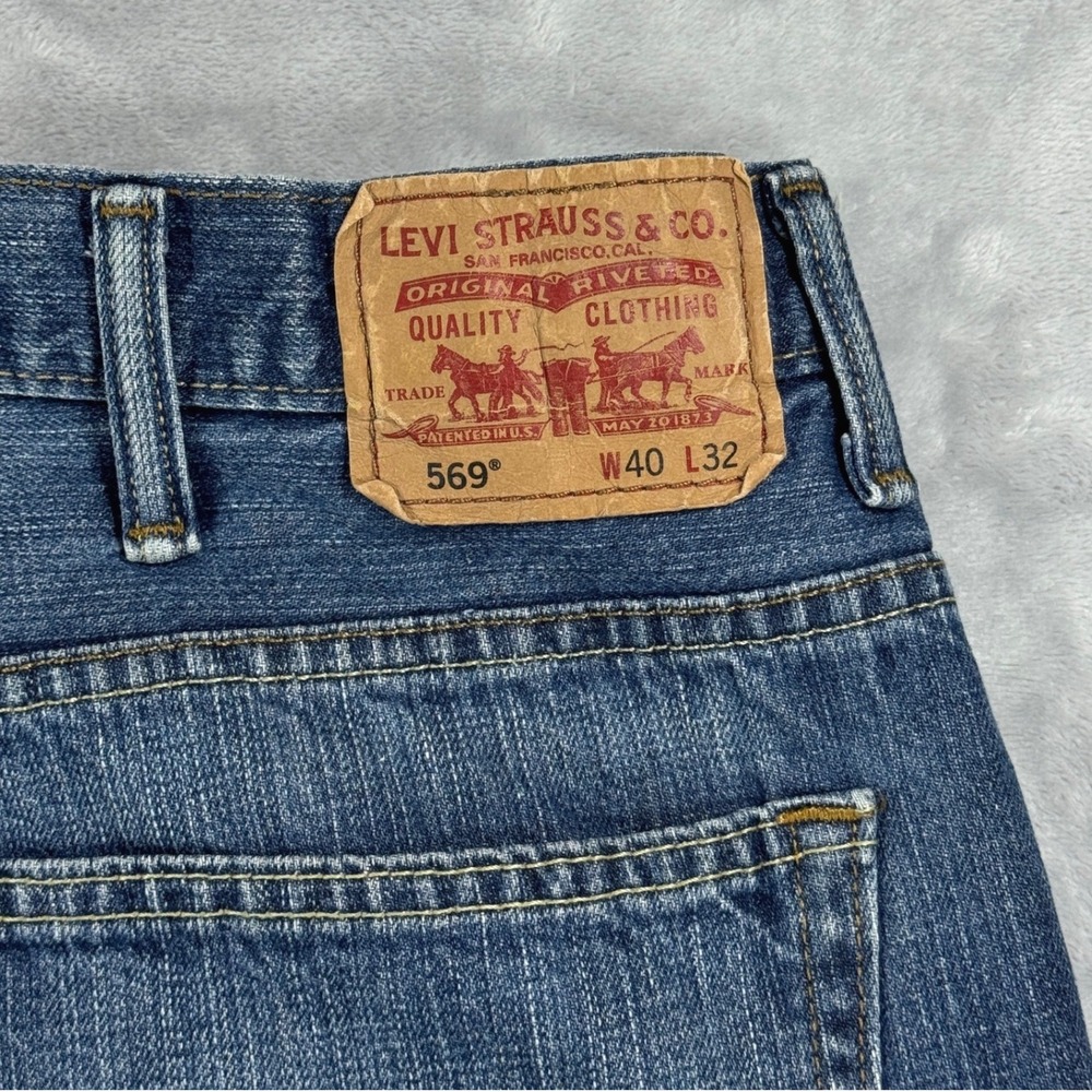 LEVI'S 569 Loose Straight Jeans Mens 40x32 Blue Faded Baggy Y2K Retro - Picture 6 of 12